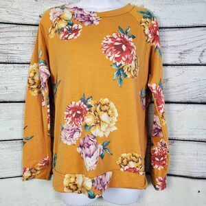 Lovely Souls Mustard Yellow Floral Long Sleeve Sweatshirt Top Women’s Size XL